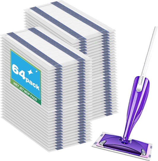 Upgraded Mop Pad Refill for Swiffer Wet Jet, 64 Counts Disposable Multi-Surface Cleaning Pads for Hardwood Floor, Tile, Laminate, Compatible with Swiffer WetJet Spray Mop, Dry and Wet Use