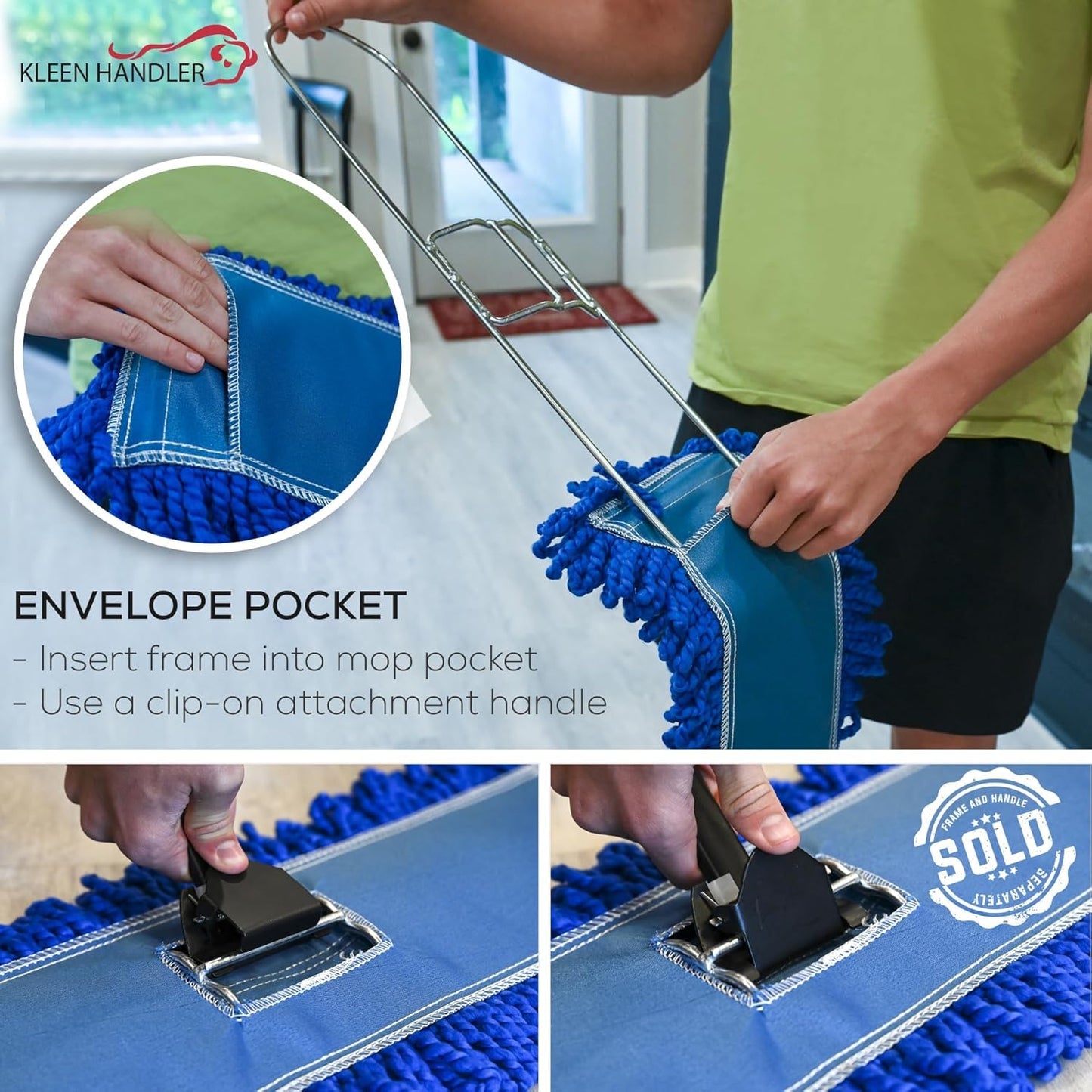 KLEEN HANDLER 18 Inch Microfiber Dust Mop, Large Washable Commercial Mop Head Replacement, Sweeper, Janitorial Supplies, Blue