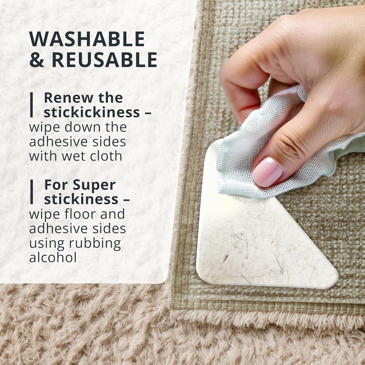 X-Protector Rug Tape for Carpet - 12 Pcs Set - White Anti-Slip & Anti-Curling Carpet Tape for Rugs - Premium Rug Pad Gripper - Ideal Carpet Corner Grippers to Keep Your Rugs & Make Corners Flat