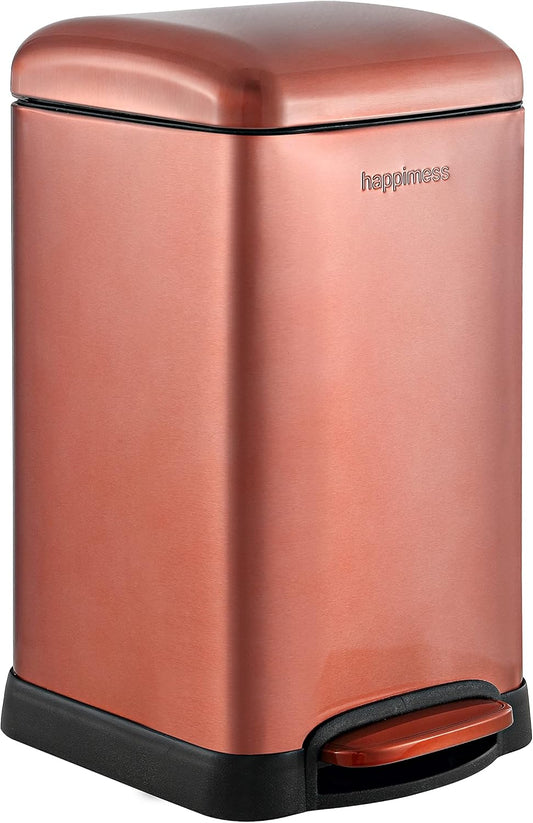 happimess HPM1012D Betty Retro Mini 3.2-Gallon Step-Open Trash Can with Soft-Close Lid, Modern, Minimalistic, Fingerprint Proof for Home, Kitchen, Laundry Room, Office, Bedroom, Bathroom, Rose Gold