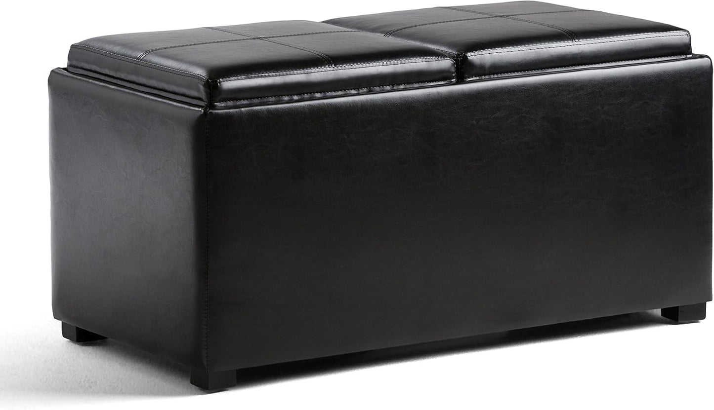 SIMPLIHOME Avalon 35 inch Wide Contemporary Rectangle 5 Pc Storage Ottoman in Midnight Black Vegan Faux Leather, Assembled, for the Living Room, Entryway and Family Room