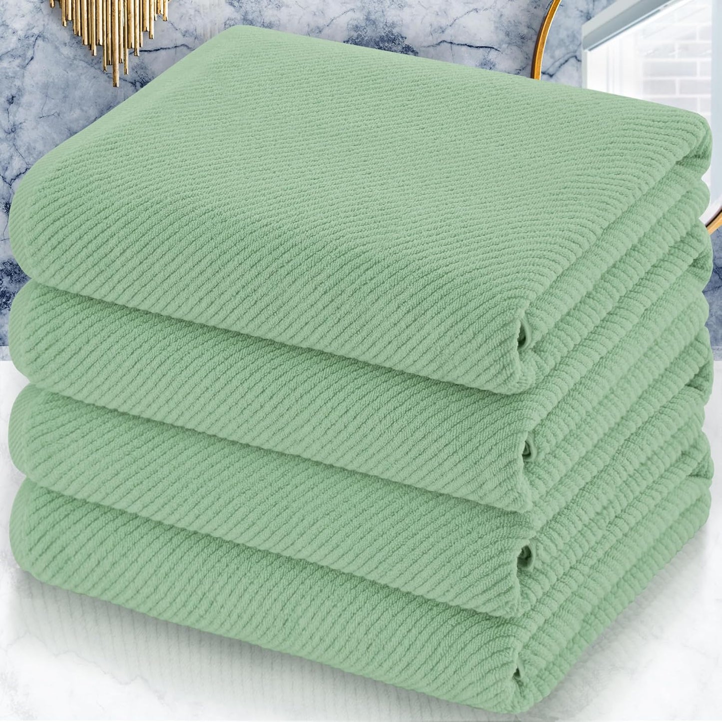 VOOVA & MOVAS Green Bath Towels (4PC, 30"x56") - 100% Cotton | Quick Dry | Light Weight | Thick | Soft | Absorbent - Luxury Shower Towel for Bathroom, Bath Towels Gift Set, Sage Green