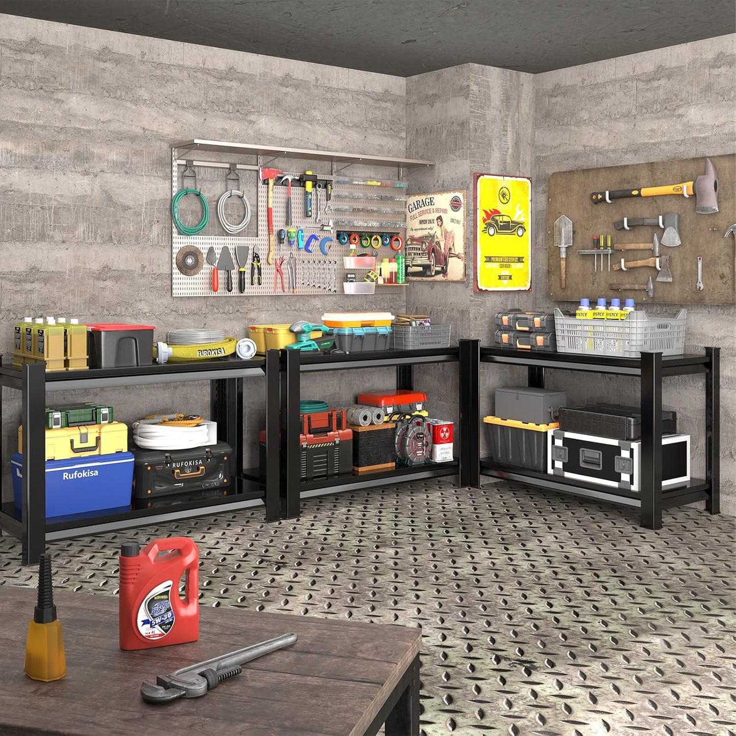 40" W 2-Tier Garage Shelving Heavy Duty, 1000LBS Loads Garage Storage Shelves, Metal Shelving Units and Storage Racks, Industrial Utility Shelf Heavy Duty,40" Wx16 Dx36 H, Black