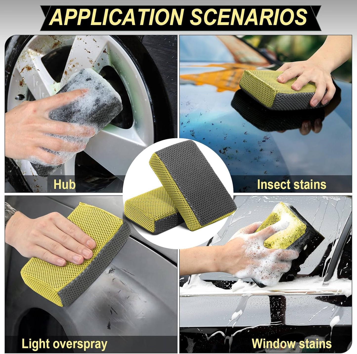 Car Wash Sponge,Dual Sided Car Clay Scrubber for Fast and Effective Removal of Paint,Light Overspray So On,Scrubbing and Clay Work,2-Pack