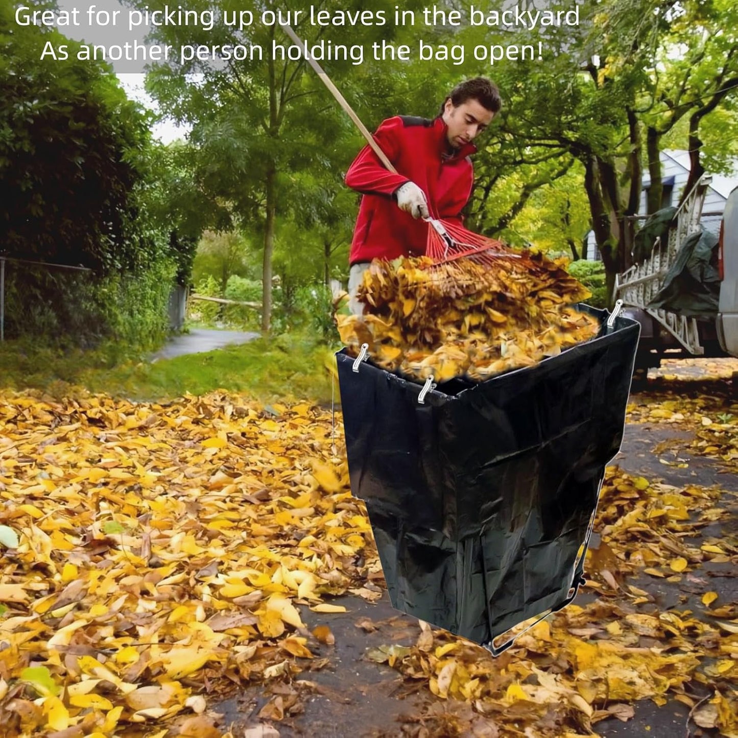 Trash Bag Holder Stand 45 Gallon Outdoor Leaf Bag Stand with 25 Pcs 40 Gallon Trash Bags Metal Garbage Bag Frame Holder for Leaves Camping Yard Garden Weeding Lawn Party