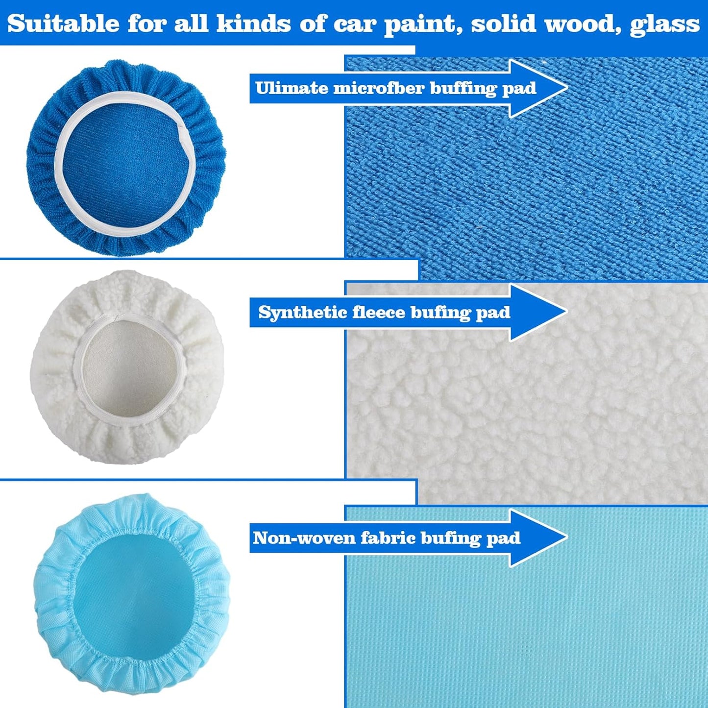 40 Pieces Polishing Bonnet Pads,Car Polisher Pad Bonnet 5-6 Inch, Car Buffer Bonnets Microfiber Bonnet Waxers Bonnet Set,Mix Pack 24 Microfiber 8 Non Woven 8 Woolen for Car Polisher