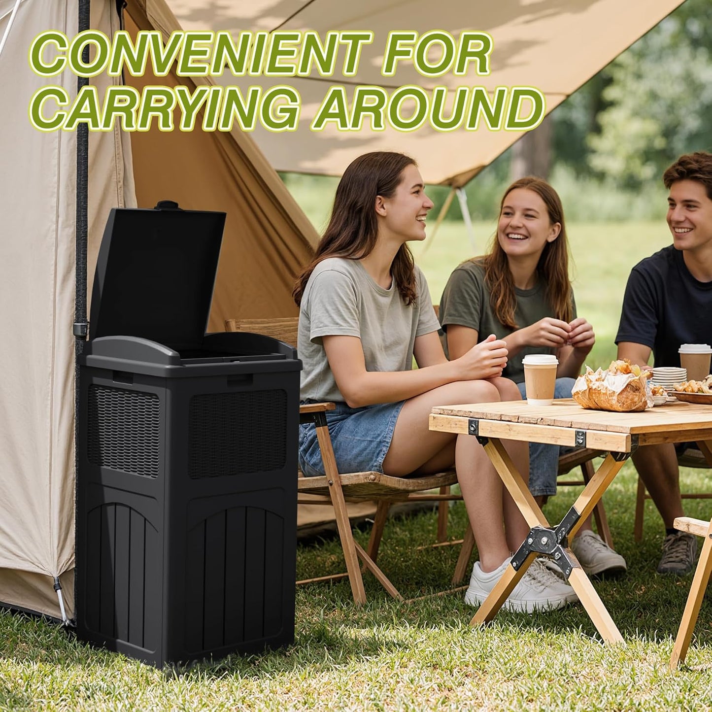 Greesum 33 Gallon Outdoor Trash Can with Lid, Waterproof Resin Garbage Bin for Hideaway, Deck, Patio, Dark Black