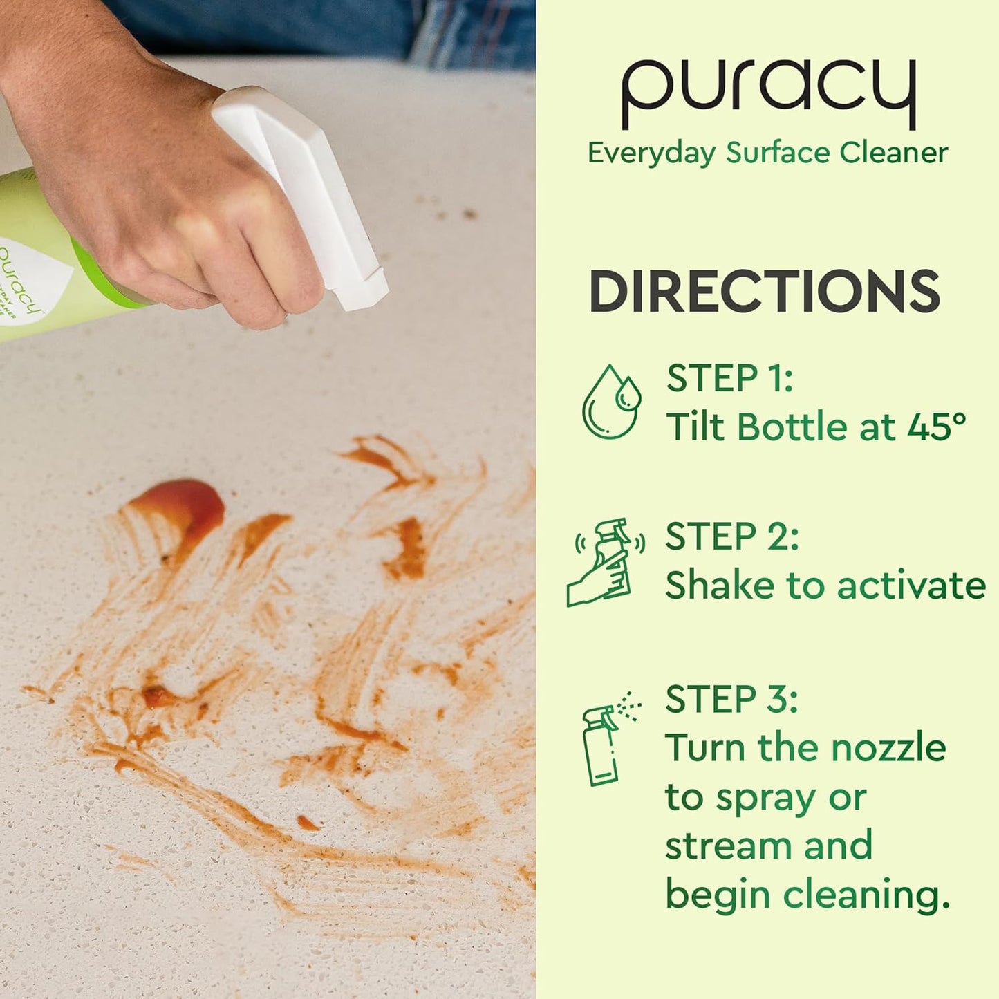 Puracy Multi-Surface Cleaner Spray - Plant-Powered Everyday Surface Cleaner - Natural All Purpose Cleaning Solution As Seen on TikTok (Green Tea and Lime Spray Bottle, 16 fl oz)