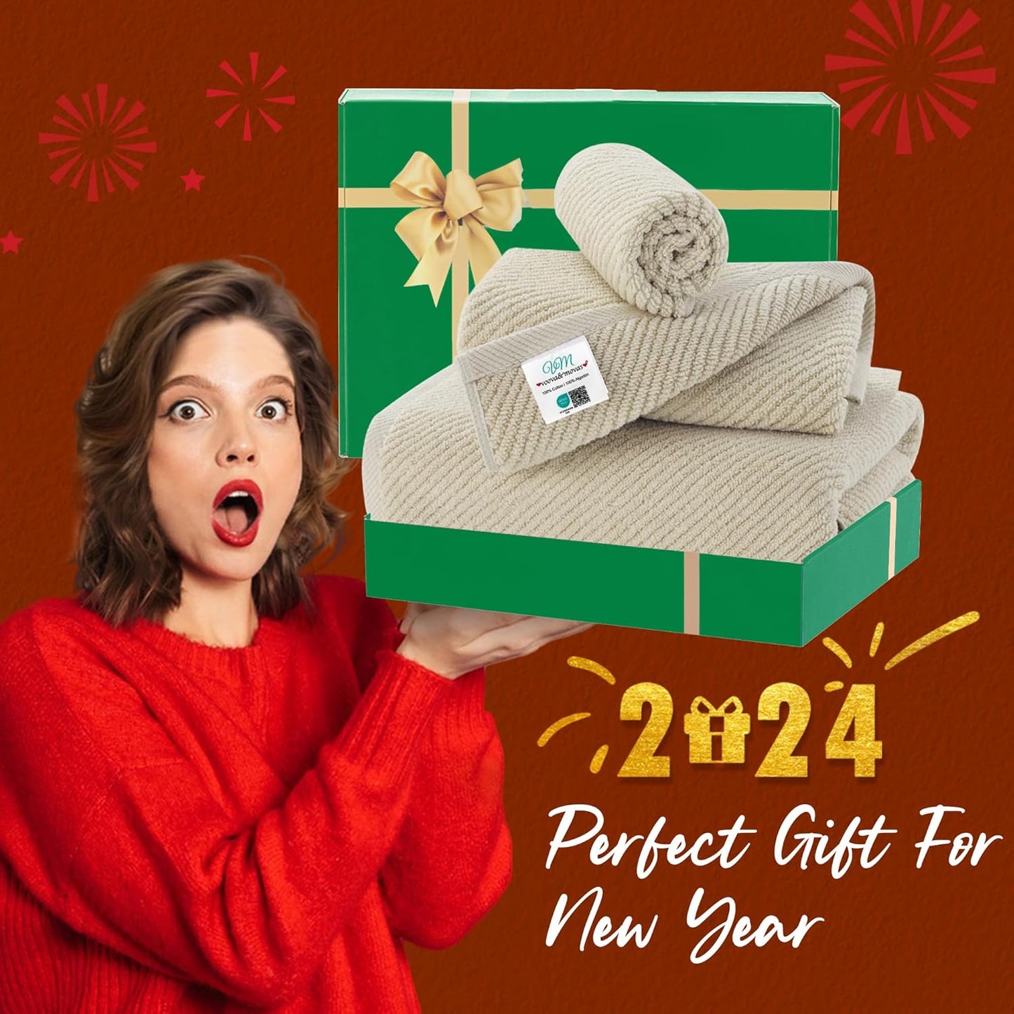 VOOVA & MOVAS Beige Towels for Bathroom - 100% Cotton | Quick Dry | Soft | Thick, 3 Piece Towel Set, 1 Large Bath 30" x 56", 1 Hand 18" x 28",1 Wash Cloth 13" x 13", Bathroom Essentials, Light Tan