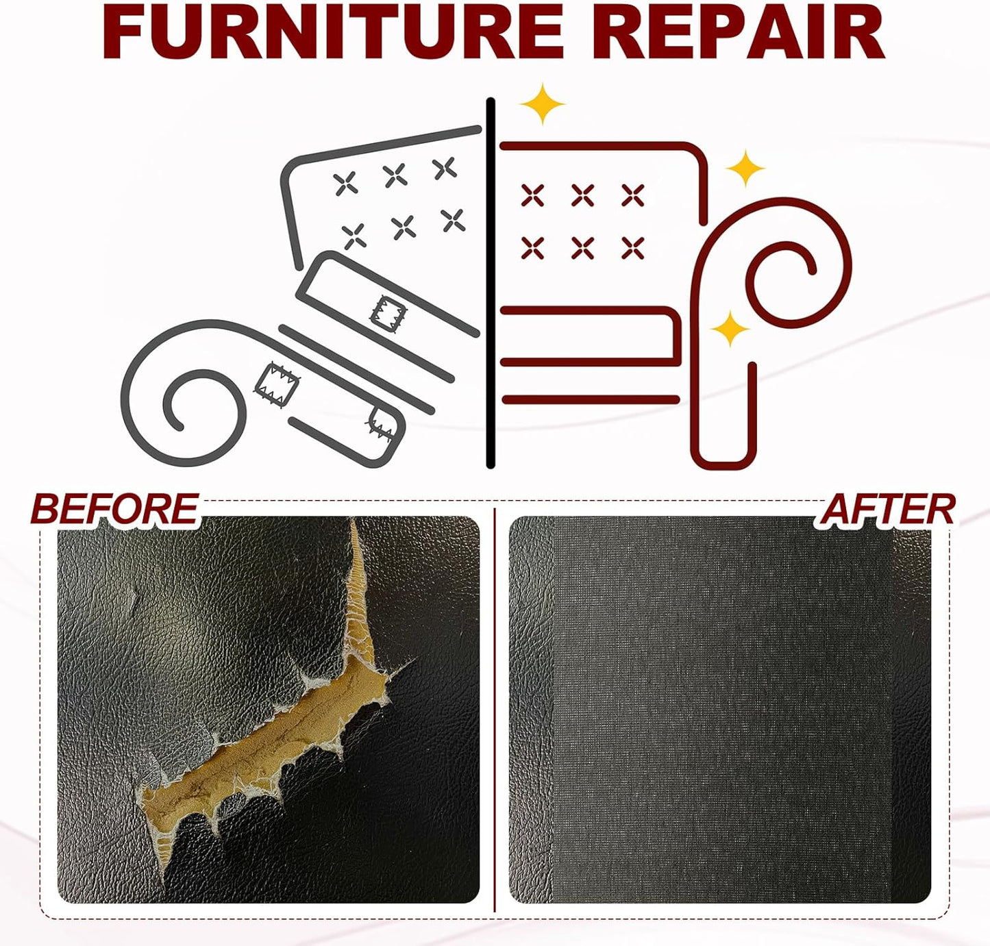 PATIKIL Leather Patches Tape for Furniture, 6.3 x 61 Inch Self Adhesive Vinyl Leather Repair Kit Cover Sheet for Couch, Sofa, Car Seats, Office Chair, Bright White