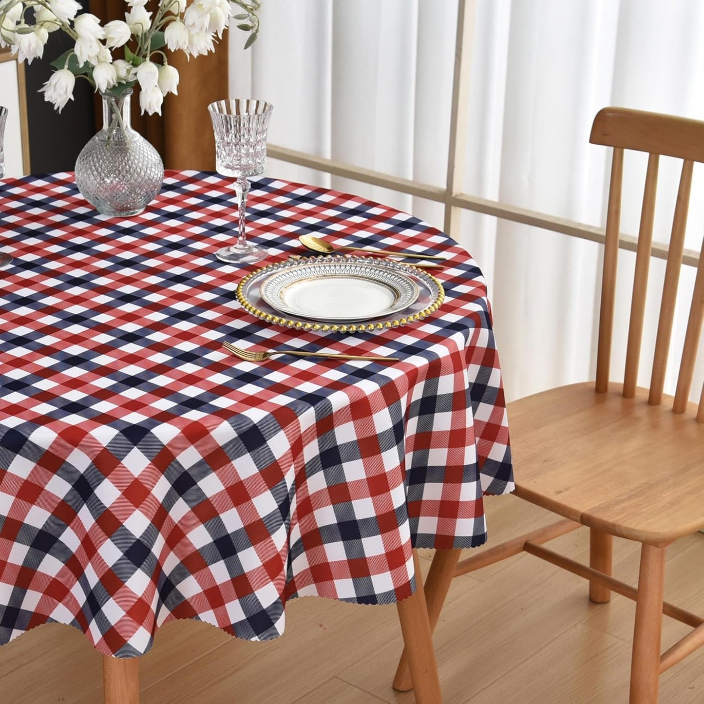 Waterproof Plaid Tablecloth Fabric - Round 25 Inch Classic Gingham Checker Table Cloth for Indoor/Outdoor Use - Buffalo Table Cover for Picnics, BBQs, and Parties