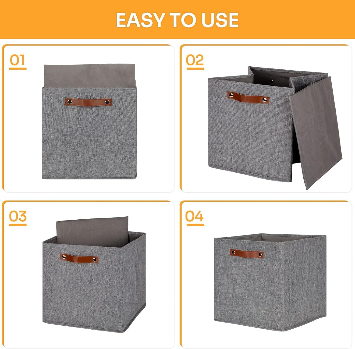 DULLEMELO Fabric Storage Cubes,13 inch Cube Stroage Bins for Empty Gift Basket,Toys Nursery Clothes Storage Linen Closet Organizers and Storage Baskets Shelves Bins(Grey-4 Pack)
