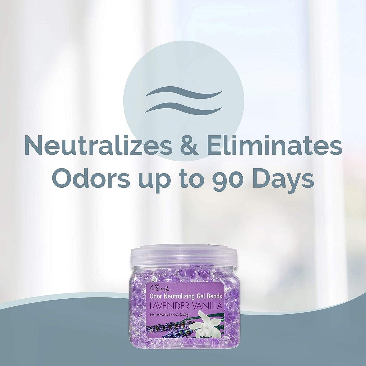 Clear Air Odor Eliminator Gel Beads - 12 oz, Pack of 2 - Air Freshener Made with Essential Oils - Eliminates Odors in Bathrooms, Cars, Boats, RVs & Pet Areas - Lavender Vanilla Scent