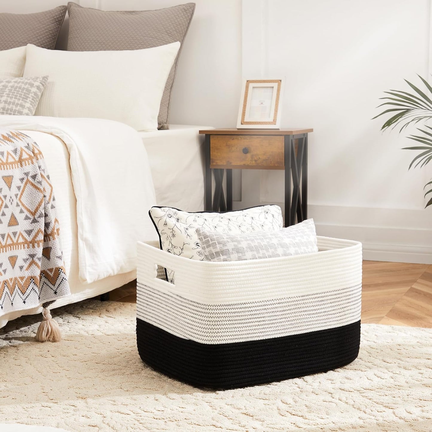 Blanket Basket,Rectangle Woven Baskets for Storage,100L Laundry Basket for Decorative Nursery Blanket,Toys,Dirty Clothes and Magazine in Shelves,Baby Room,and Living Room