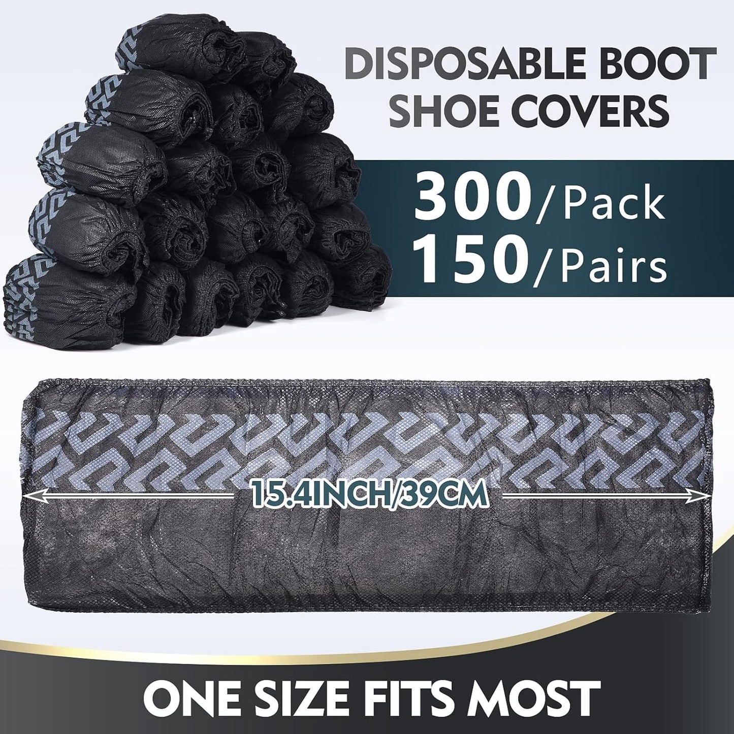Zhanmai 300 Pack Disposable Shoe Covers Non Slip Disposable Large Foot Booties Shoe Covers for Indoors Contractors Floor and Carpet Protectors, One Size Fits Most(Black)