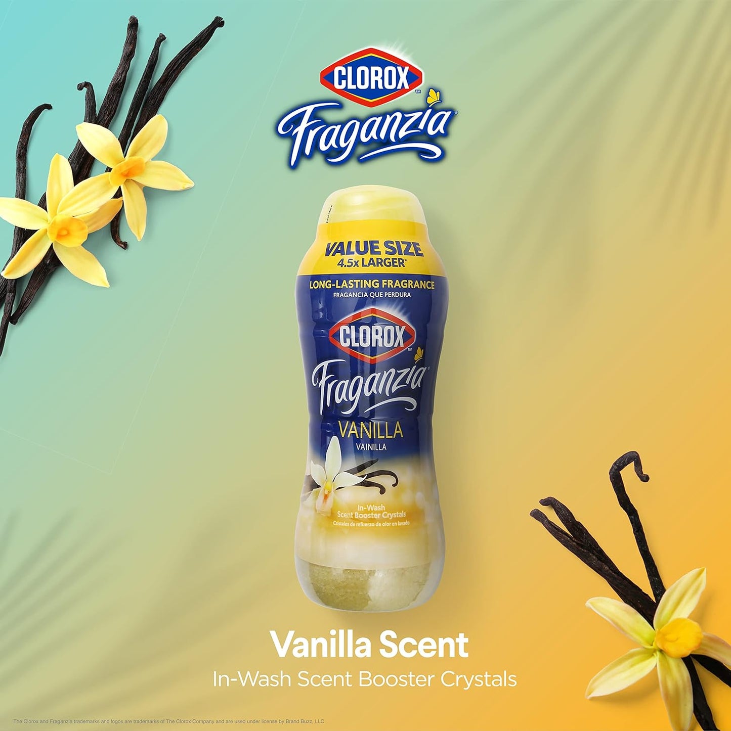 Clorox Fraganzia Laundry Scent Booster Crystals in Vanilla Scent - Scented In-Wash Freshener Beads for Fresh, Clean, Great Smelling Clothes and Linens, 70 Oz