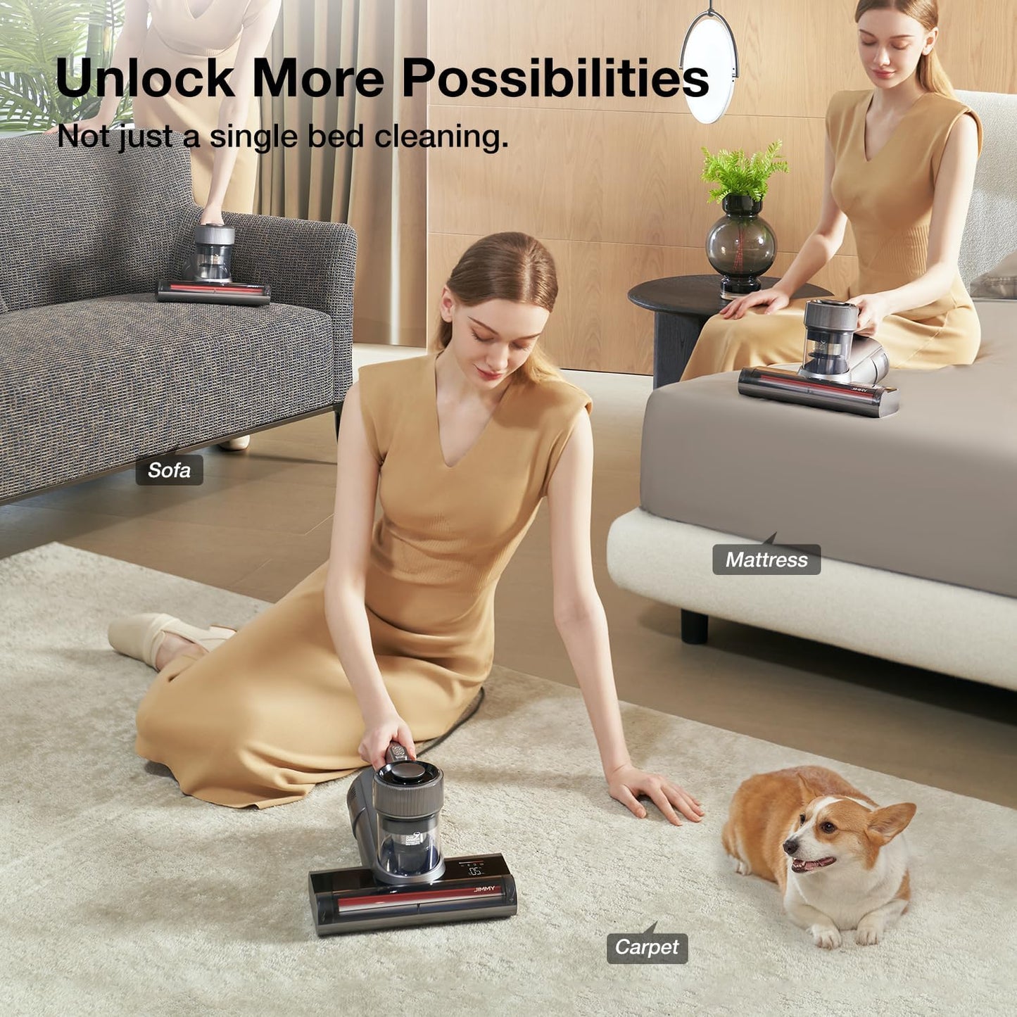 Jimmy WB81 Mattress Vacuum Cleaner, Upgraded Roller Brush, Smart Dust Sensor LED, UV Light and Ultrasound, PTC Heating, Best for Pet Hair and Anti-allergen (WB81, 2025 New Model)