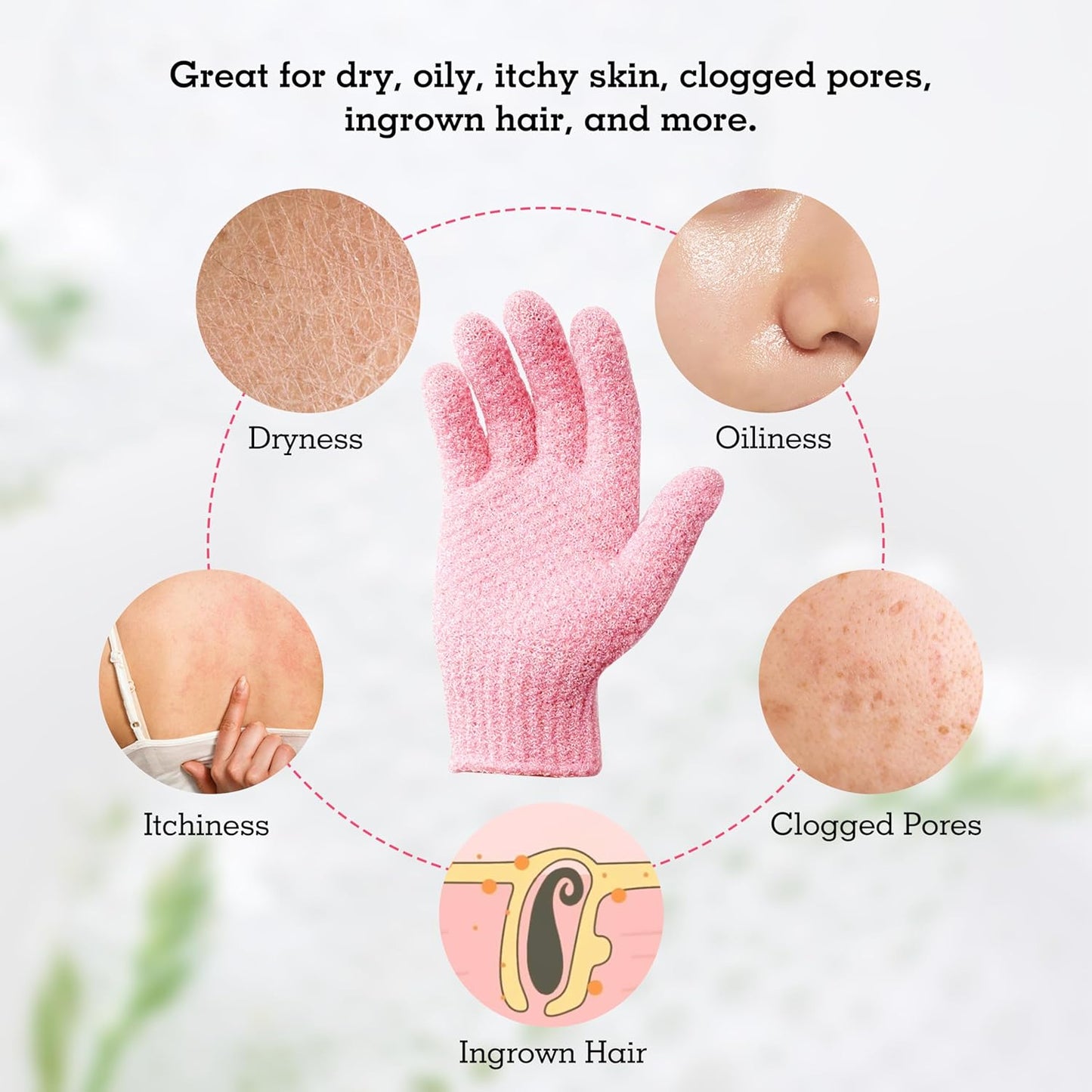 Evridwear Exfoliating Gloves for Shower, 100% Nylon Thick Soft Medium Heavy Bathing Gloves Dead Skin Remover Body Scrubber Smooth Skin with Hang Loop, 2 Pairs Moderate Pink