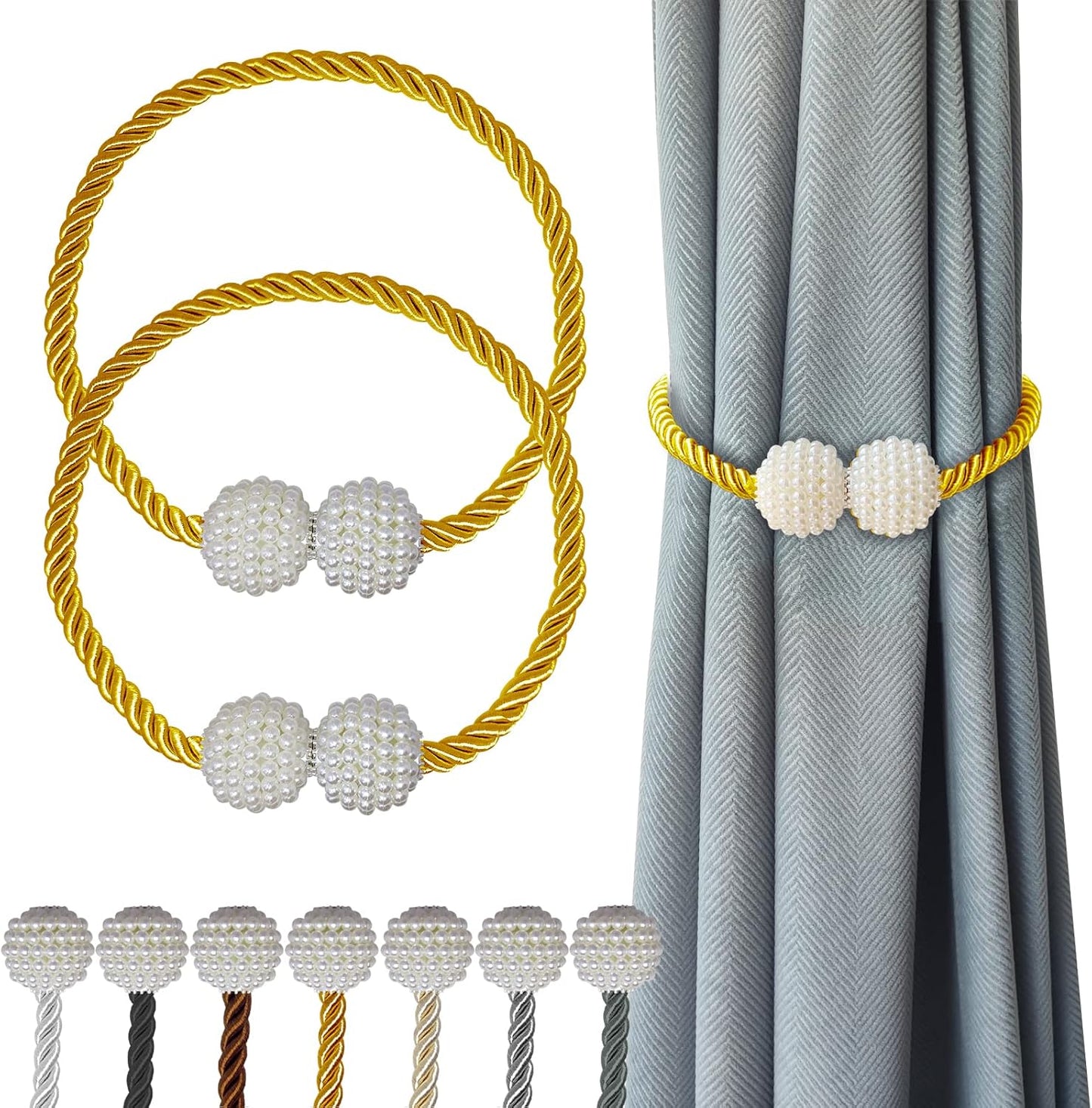 Hion Magnetic Curtain Tiebacks Golden 2pcs, Curtain Tiebacks Buckles Holdbacks Holders Hooks Clip for Home Bedroom Office Decorative Curtain