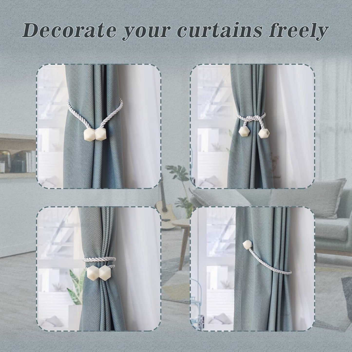 Hion Magnetic Curtain Tiebacks White 2pcs, Curtain Tiebacks Buckles Holdbacks Holders Hooks Clip for Home Bedroom Office Decorative Curtain