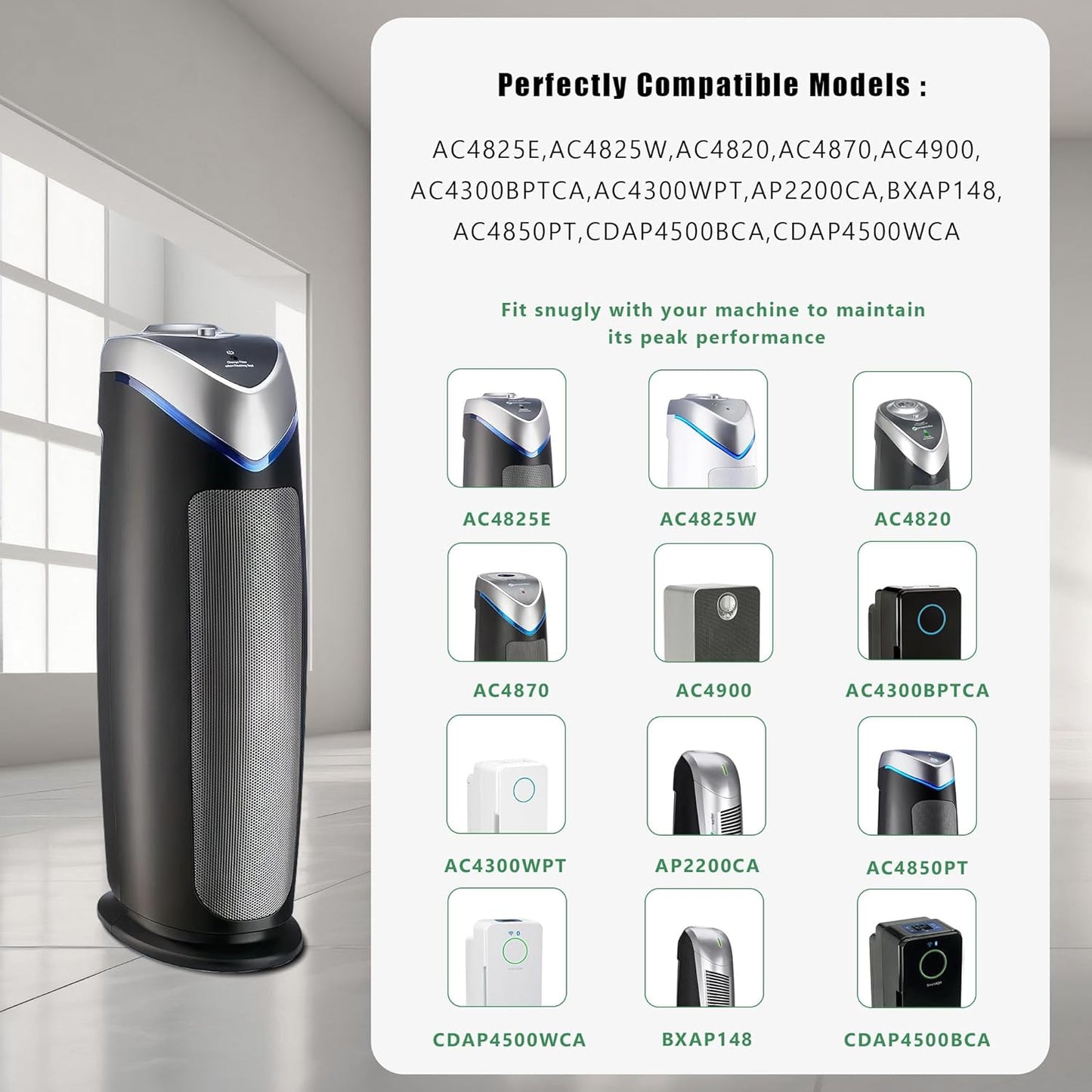 4 Packs FLT4850PT FLT4825 HEPA Filter b Replacement Pet Compatible with AC4825 AC4825E AC4825W AC4300 AC4800 AC4900 AC4850 Air Cleaner Purifier with 8 activated carbon pre-filters