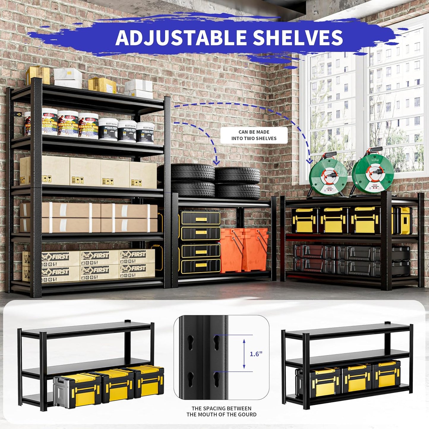78" H 47.2" Wide 3 Pieces Garage Shelving, Thickened Heavy Duty Metal Adjustable Shelves, Storage Rack, Industrial Tool Shelf for Basement Metro