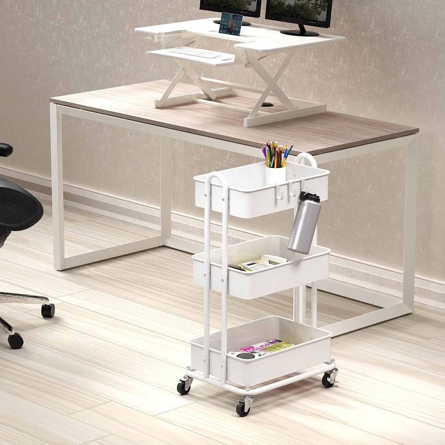 Simple Houseware 3-Tier Heavy Duty Metal Utility Rolling Cart, White