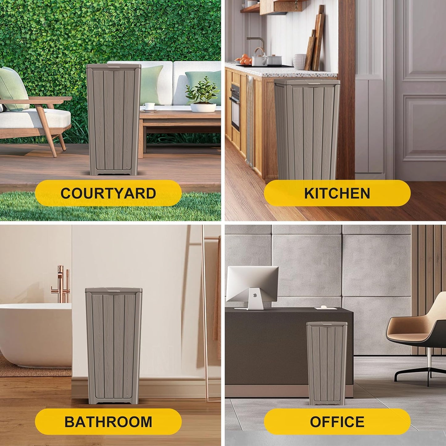 EasyUp Outdoor Trash Can with Lid, Waterproof and Sunscreen Resin Garbage Cans, Outside Trash Bin for Patio, Kitchen, Deck or Backyard(Grey)