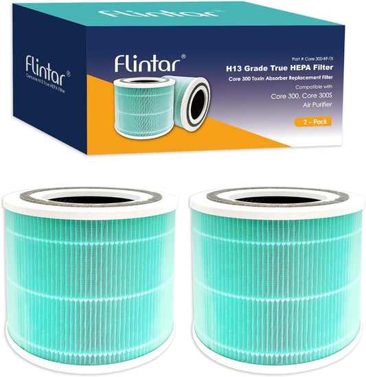 Flintar Core 300 Toxin Absorber Replacement Filters, Made in TAIWAN, Compatible with LEVOIT Core 300, Core 300S VortexAir Air Purifier, H13 Grade True HEPA Filter, Core 300-RF-TX, 2-Pack