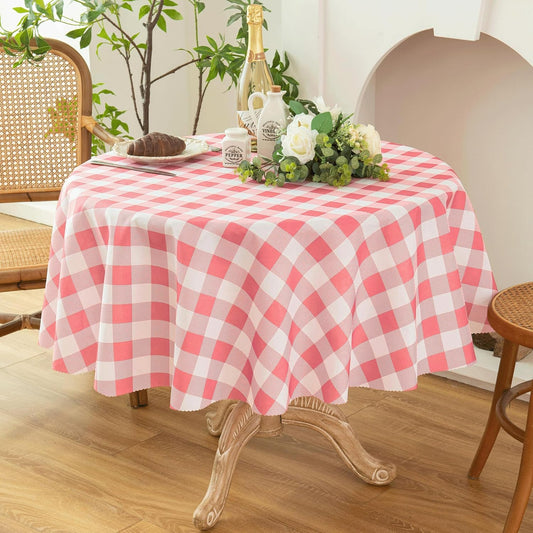 Waterproof Plaid Tablecloth Fabric - Round 58 Inch Classic Gingham Checker Table Cloth for Indoor/Outdoor Use - Buffalo Table Cover for Picnics, BBQs, and Parties