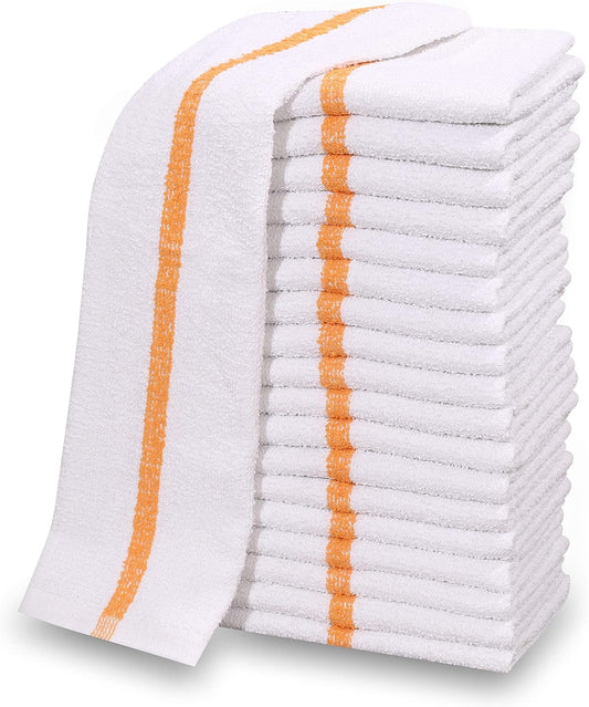 New Cotton Blend White Restaurant Bar Mops Kitchen Towels (36, Gold Stripe)