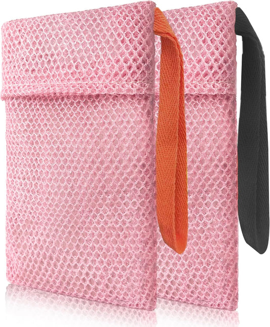 2 Pack Soap Bag Deep Roughness,Bar Soap Pouch Saver Pocket,Body Scrubber Shower Sponge Loofah,Exfoliating Bath Sponge (Pink)
