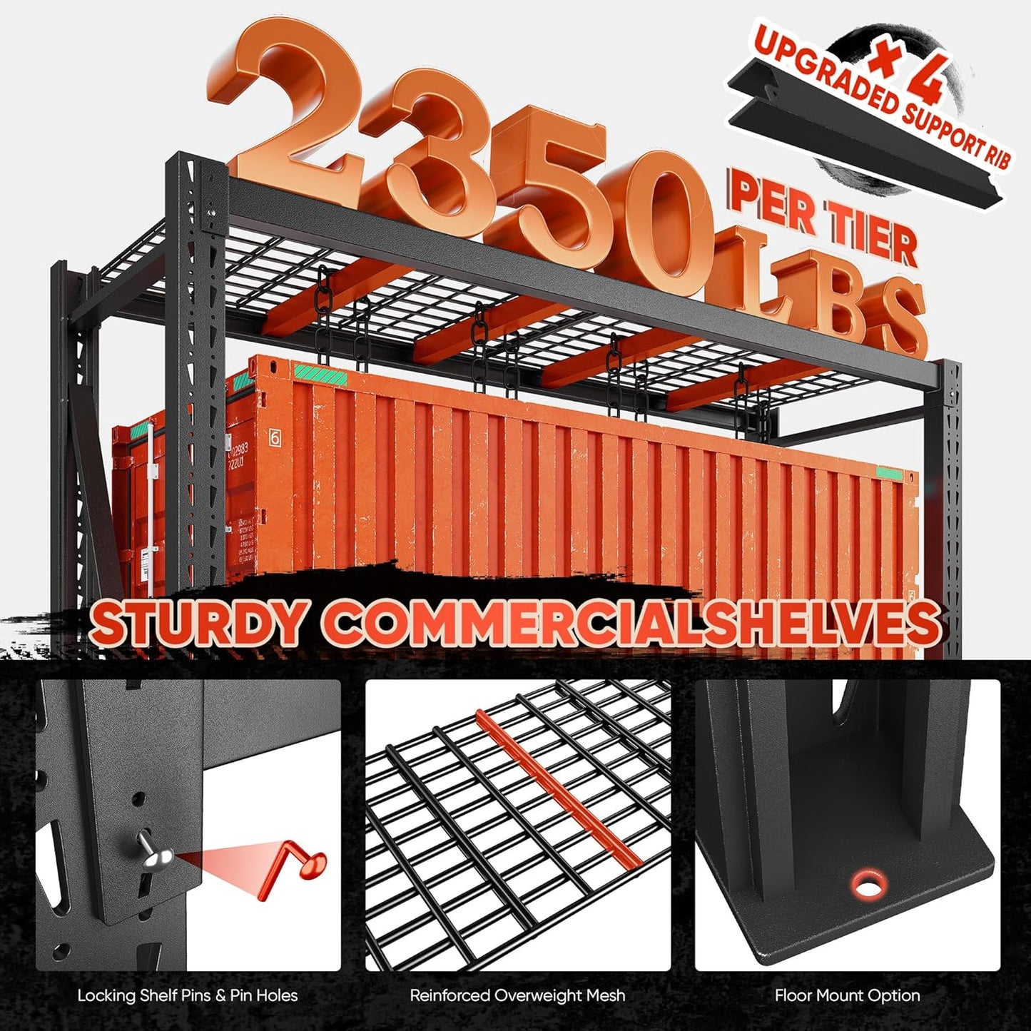 Bepatio 7050LBS Garage Shelving Heavy Duty 67.6W Storage Shelves Adjustable Metal Shelving 3 Tier Utility Shelf for Warehouse Basement Shop, Black 67.6''Wx23.7''Dx66''H