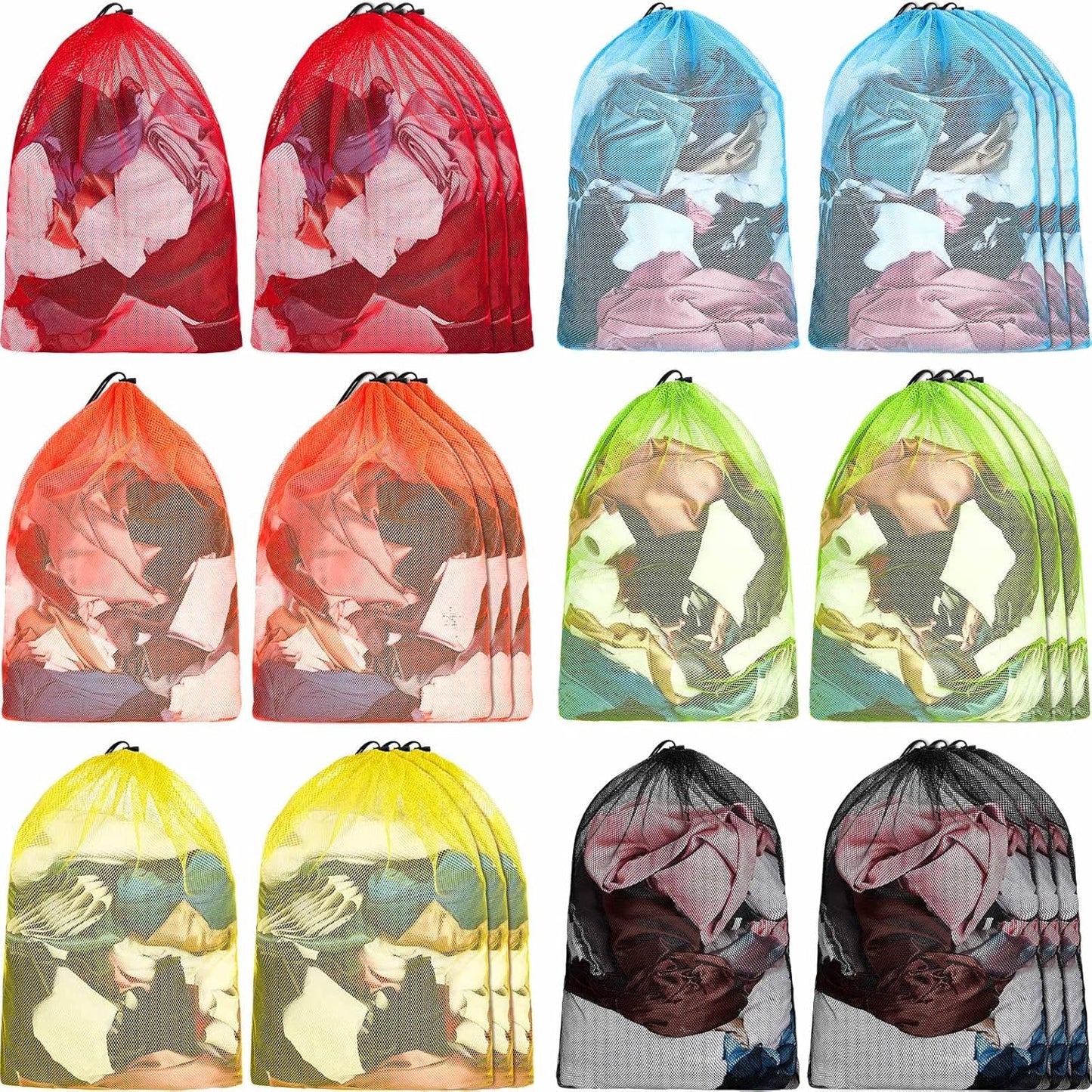Berlune 24 Pcs Large Laundry Bag Colorful Extra Large Mesh Laundry Bag Bulk with Drawstring Heavy Duty Mesh Machine Washable Drawstring Pouch (32 * 24in)