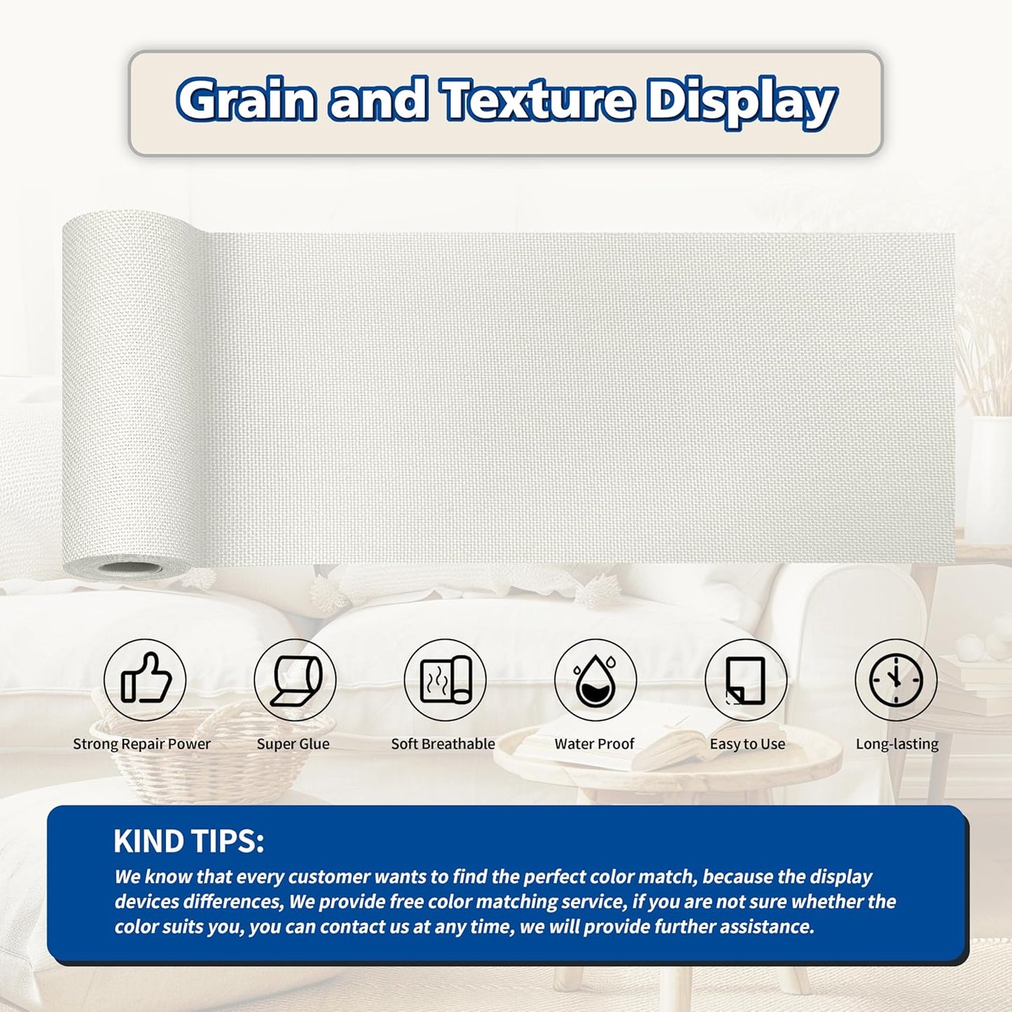 KING MOUNTAIN Linen Repair Patches, Self-Adhesive Fabric Patches, 4 X 63 inch Extra Size, Multi Color, Can be Used for Sofa Repair and Linen Clothes Repair (White)