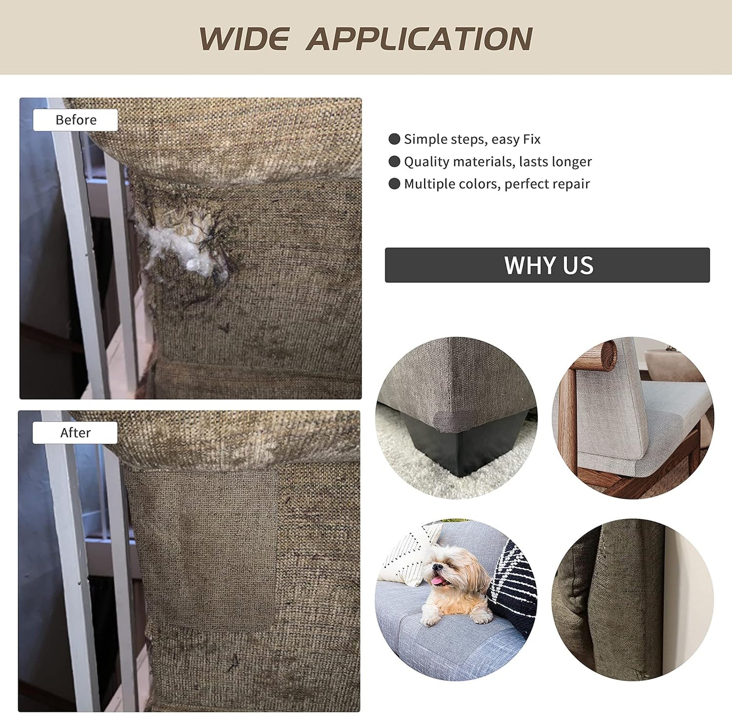 Fine Linen Repair Patches, Self-Adhesive Fabric Patches, 8x11 inch 2 PCS, Multi Color, for Sofa and Clothes Repair (Black, 8" x 11" - 2PCS)