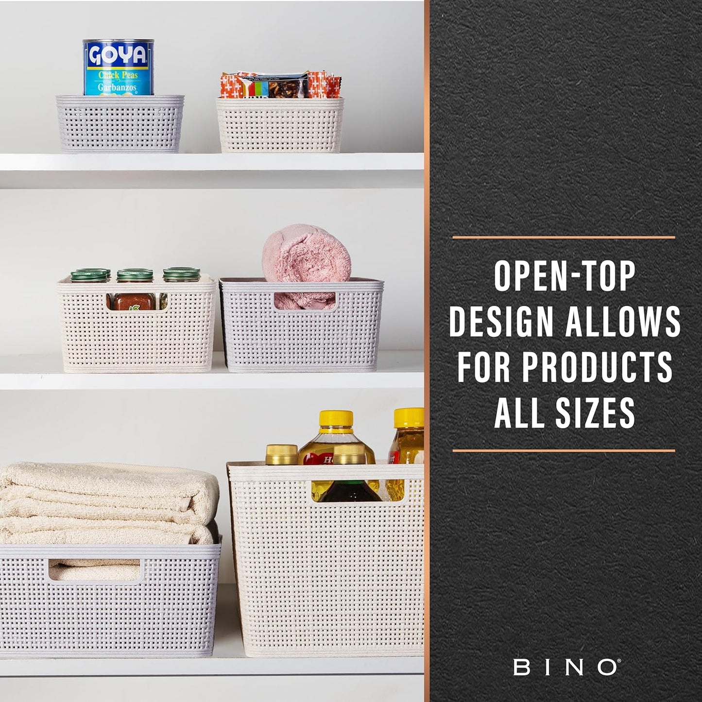 BINO | Woven Plastic Basket | Large (Natural Grey), 3-Pack | THE JUTE COLLECTION | Home Organization, Space - Saving Storage, Stylish Design | Jute Basket | Plastic Storage Basket