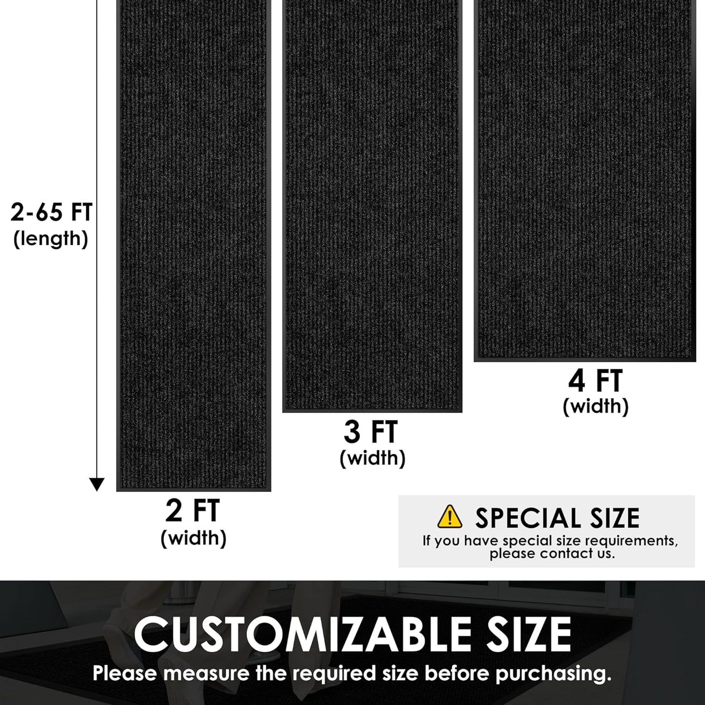 2′ x 21′ Front Door Mat Indoor Outdoor Entrance, Commercial Floor Mat Heavy Duty Dirt Trapper Entryway Doormat, Custom Size Non Slip Rubber Backing Welcome mat, Door Mat for High Traffic Area