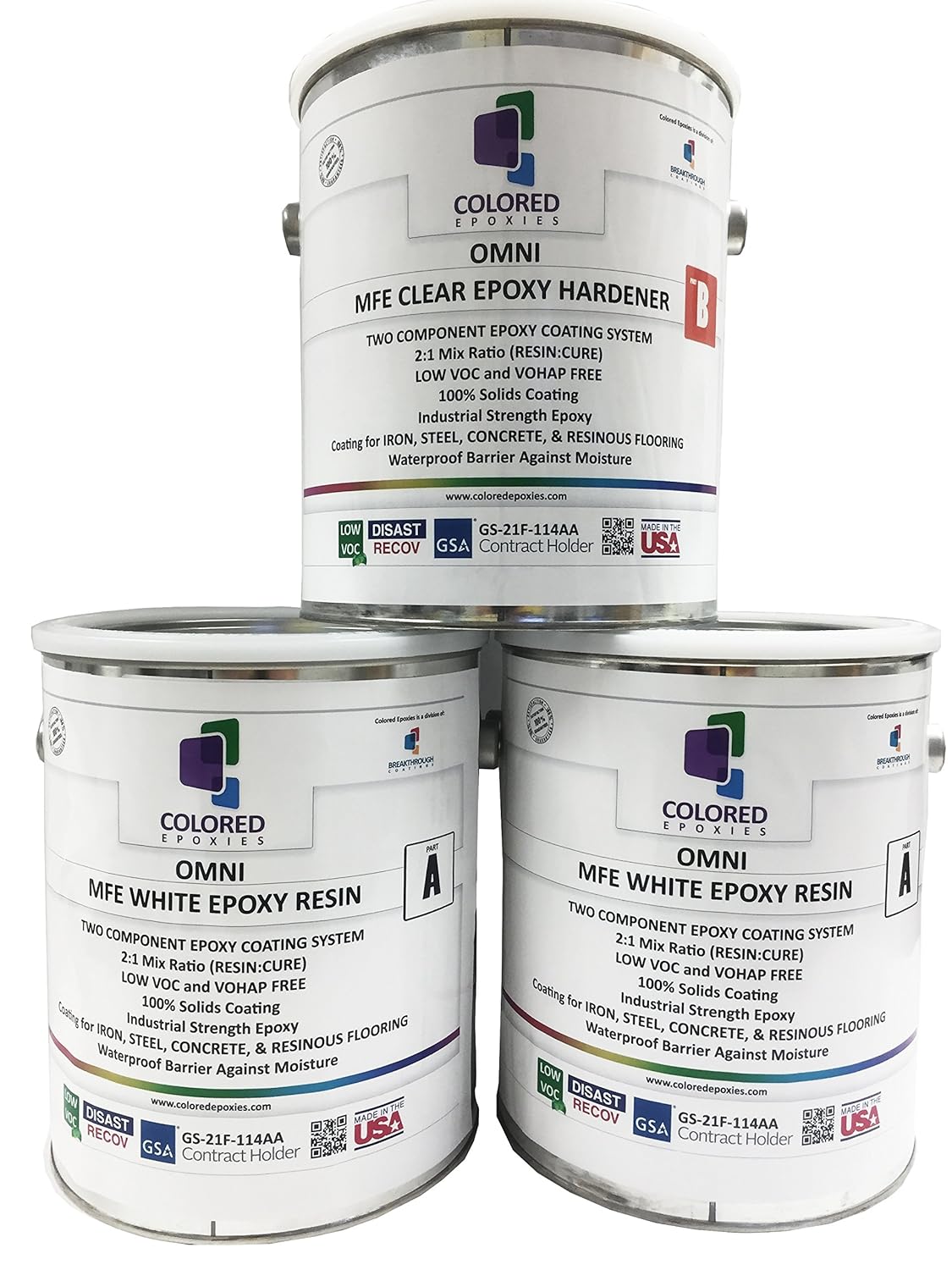 Coloredepoxies 10025 White Epoxy Resin Coating Made with Beautiful and Vibrant Pigments, 100% solids, For Garage Floors, Basements, Concrete and Plywood. 3 Gallon Kit