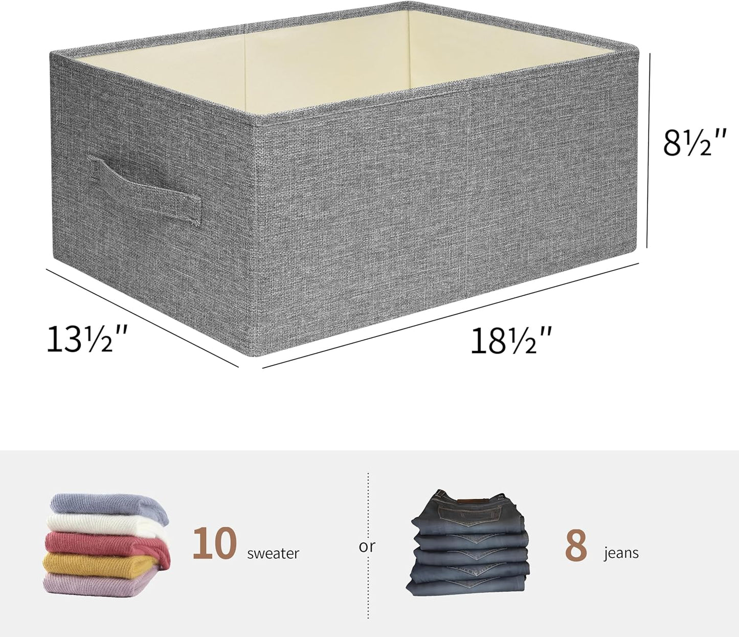 Linen Folding Storage Bins, 3 Pack Large Storage Baskets, Washable, Clothing Storage Bins with Handle, Closet Organizer for Storage Sweater,Sheets(dark grey, 18½"x13½"x8½")