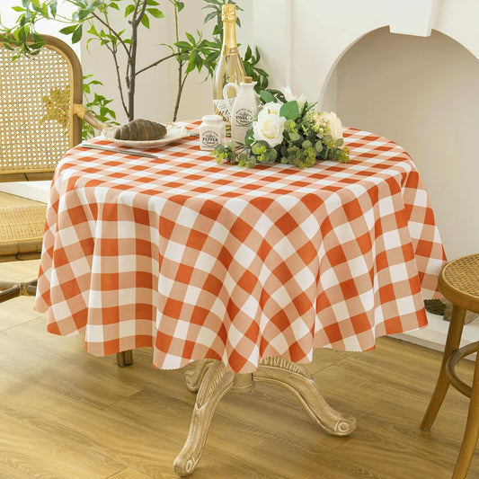 Waterproof Plaid Tablecloth Fabric - Round 58 Inch Classic Gingham Checker Table Cloth for Indoor/Outdoor Use - Buffalo Table Cover for Picnics, BBQs, and Parties