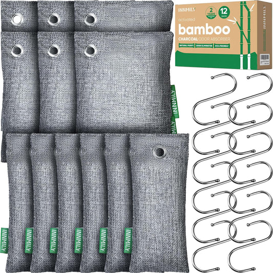 Activated Charcoal Odor Absorber, Odor Eliminator for Strong Odor,Bamboo Charcoal Air Purifying Bags for Home Car Closet Pet, Smoke Room Deodorizer (12 Packs, Unscented)