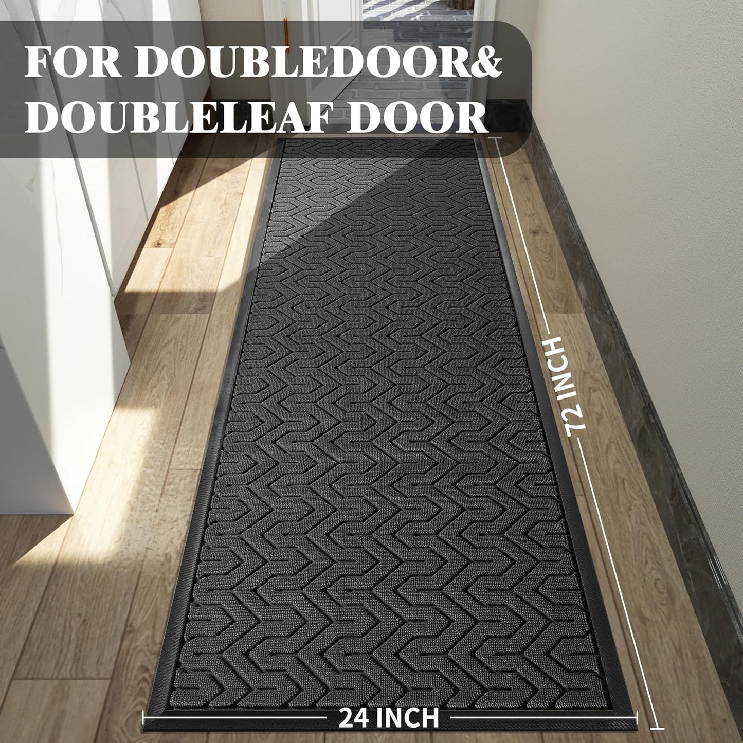 Yimobra 72x24 Indoor Outdoor Runner Rug, Heavy-Duty Waterproof Entrance Mat for High Traffic Areas, Commercial Grade Welcome Door Mat, Easy Clean, Black
