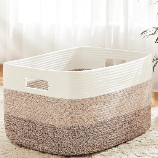 Blanket Basket,Rectangle Woven Baskets for Storage,65L Laundry Basket for Decorative Nursery Blanket,Toys,Dirty Clothes and Magazine in Shelves,Baby Room,and Living Room