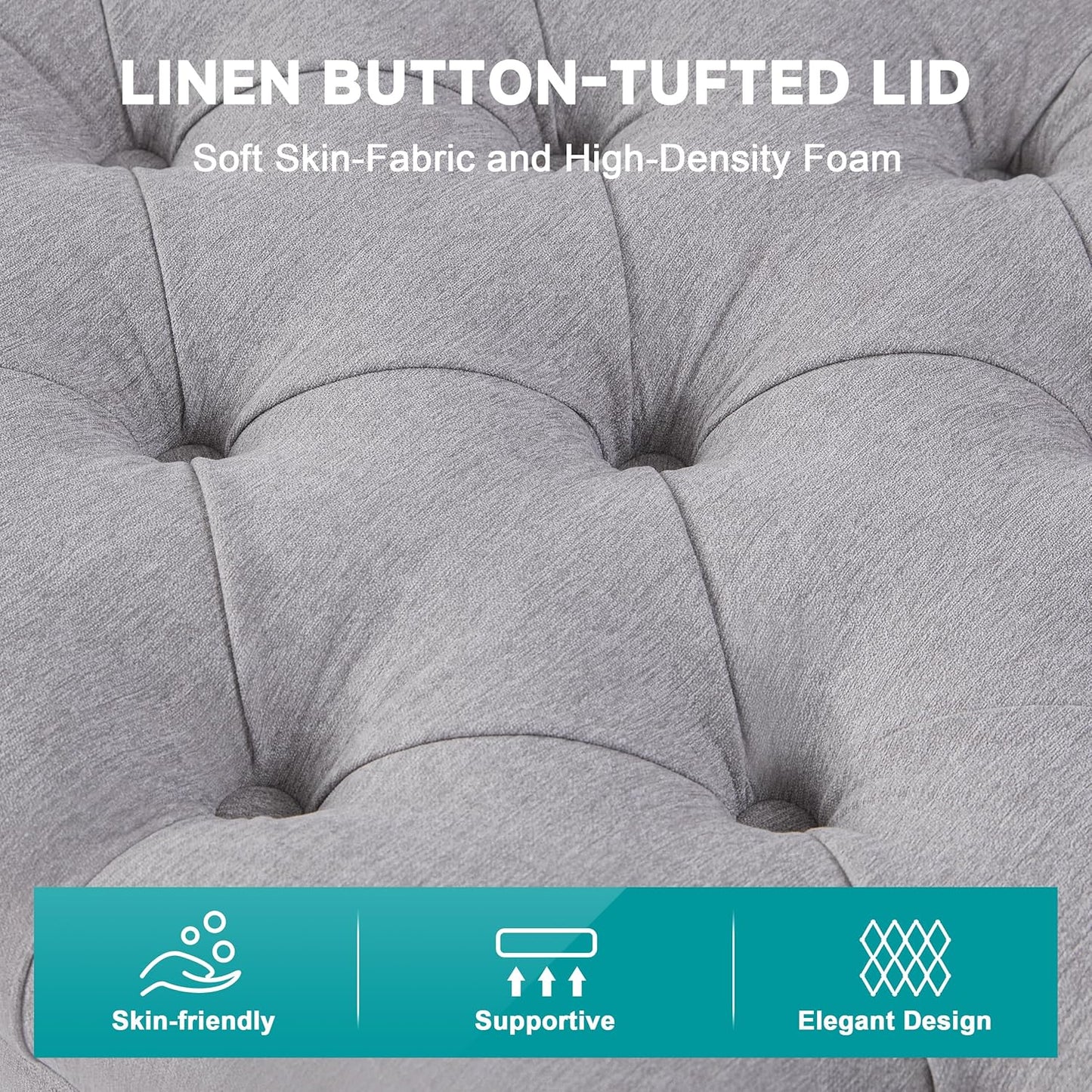 50" Storage Ottoman Bench, Tufted Ottoman with Storage for Living Room, Large End of Bed Ottomans, Modern Entryway Benchs, Window & Bedroom Benches for Foot of Bed (LightGray)