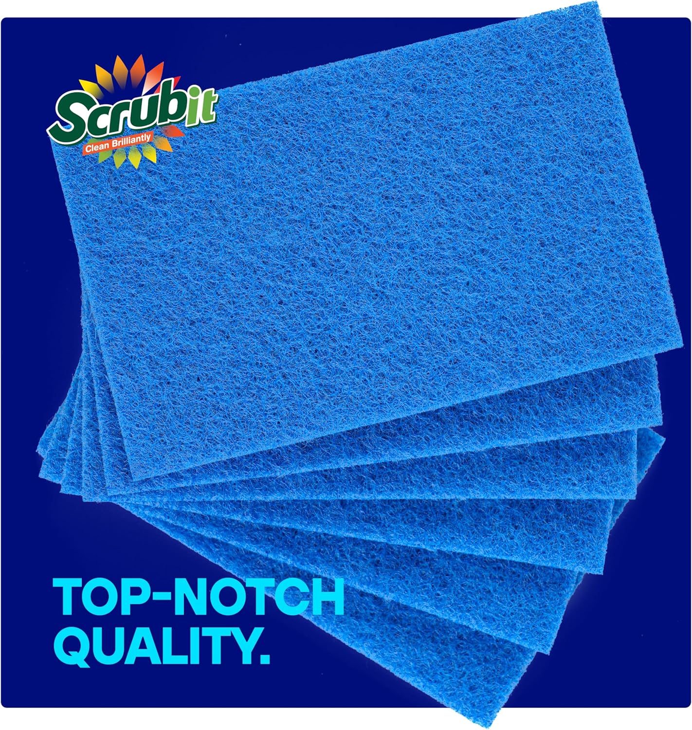 SCRUBIT 50 Pack Scouring Pad - Heavy Duty Scrub Pads for Cleaning Dishes - Non-Scratch Reusable Scrubbing - Blue